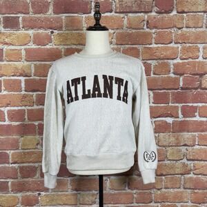 New York Popular Atlanta Crew Neck Sweatshirt Men's Size Small Beige Embroidered